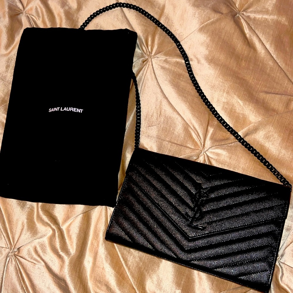 YSL Monogram Large Wallet on Chain in Grained Leather USED TWICE MINT CONDITION